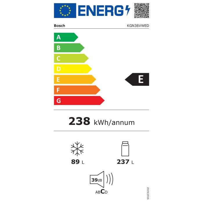 Réfrigérateur combiné Bosch KGN36VWED Blanc Classe E