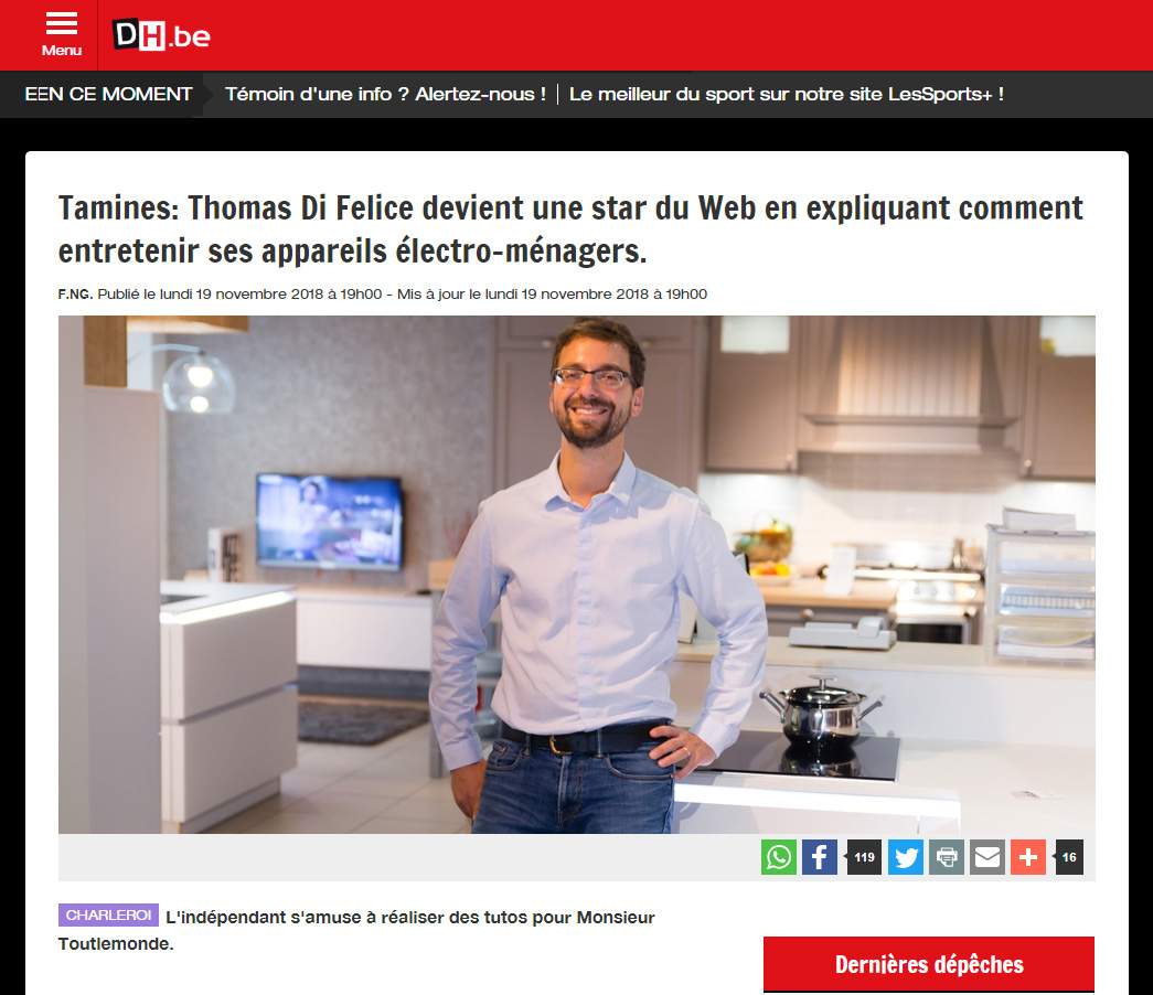 Tamines: Thomas Di Felice devient une star du Web en expliquant comment entretenir ses appareils électro-ménagers